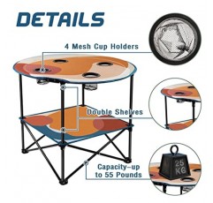 LESES 비치 테이블 뒷문 테이블 컵 홀더 4개와 휴대용 가방이 포함된 휴대용 피크닉 테이블 야외/캠핑/하이킹을 위해 경량으로 접을 수 있는 접이식 캠핑 테이블