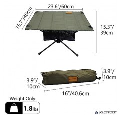 NACETURE 초경량 백패킹 테이블 - 캠핑 장비용 보관 메쉬가 있는 접이식 캠핑 테이블, 하이킹 테이블 및 등산 테이블, 액세서리 및 야외 여행용 캠프 테이블(녹색)