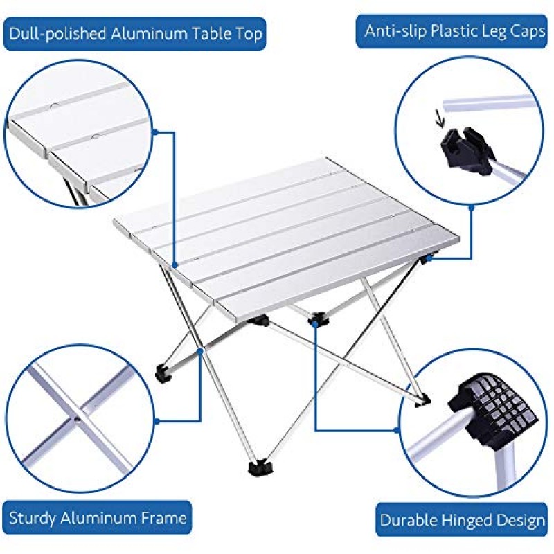 알루미늄 테이블 상판이 있는 작은 접이식 캠핑 테이블, 휴대용 가방이 있는 모래용 해변 테이블, 야외, 피크닉, 바베큐, 요리, 축제에 적합합니다.