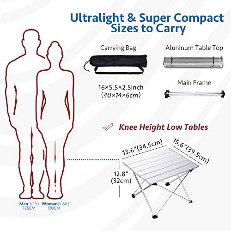 알루미늄 테이블 상판이 있는 작은 접이식 캠핑 테이블, 휴대용 가방이 있는 모래용 해변 테이블, 야외, 피크닉, 바베큐, 요리, 축제에 적합합니다.