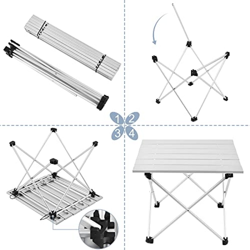 알루미늄 테이블 상판이 있는 작은 접이식 캠핑 테이블, 휴대용 가방이 있는 모래용 해변 테이블, 야외, 피크닉, 바베큐, 요리, 축제에 적합합니다.
