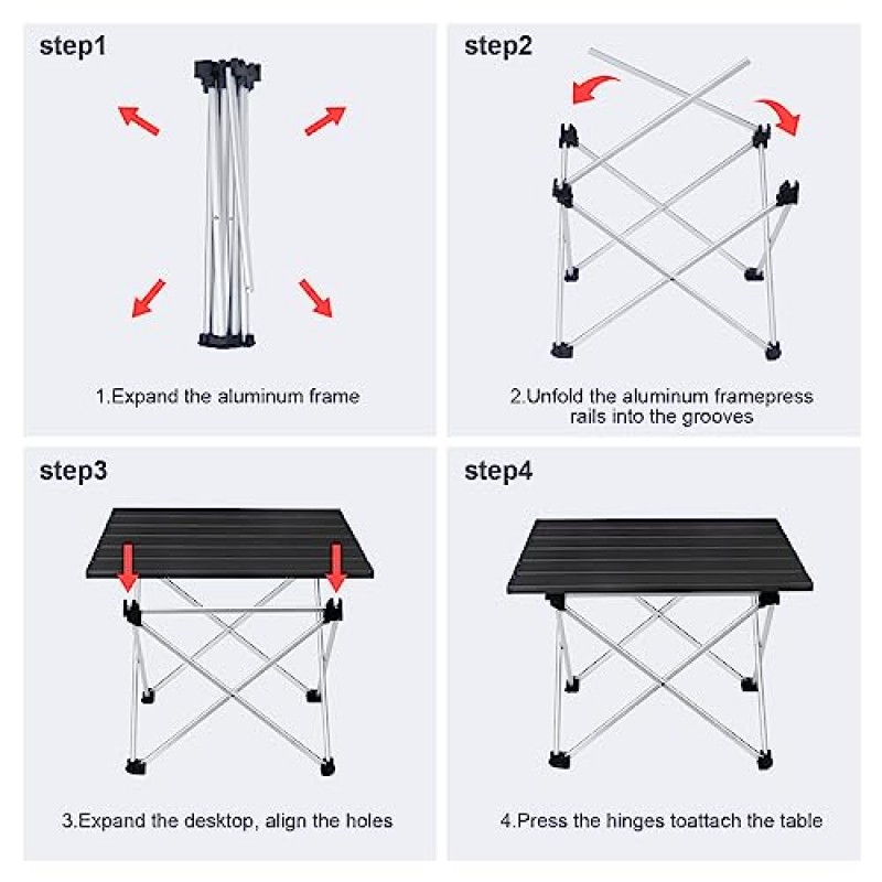휴대용 캠핑 테이블 소형, 캠핑 테이블, 야외 요리, 피크닉, 캠프, 보트, 여행용 휴대용 가방이 있는 초경량 알루미늄 접이식 해변 테이블-15.6
