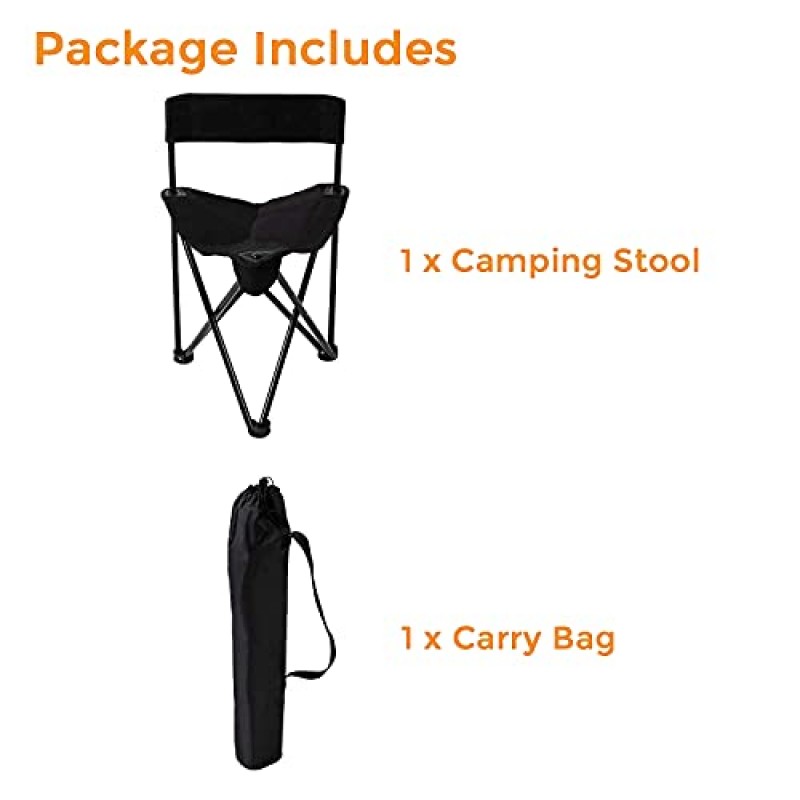 Pacific Pass 경량 휴대용 삼각대 캠프 의자, 휴대용 가방 포함 - 폴리에스테르, 강철, 검정색