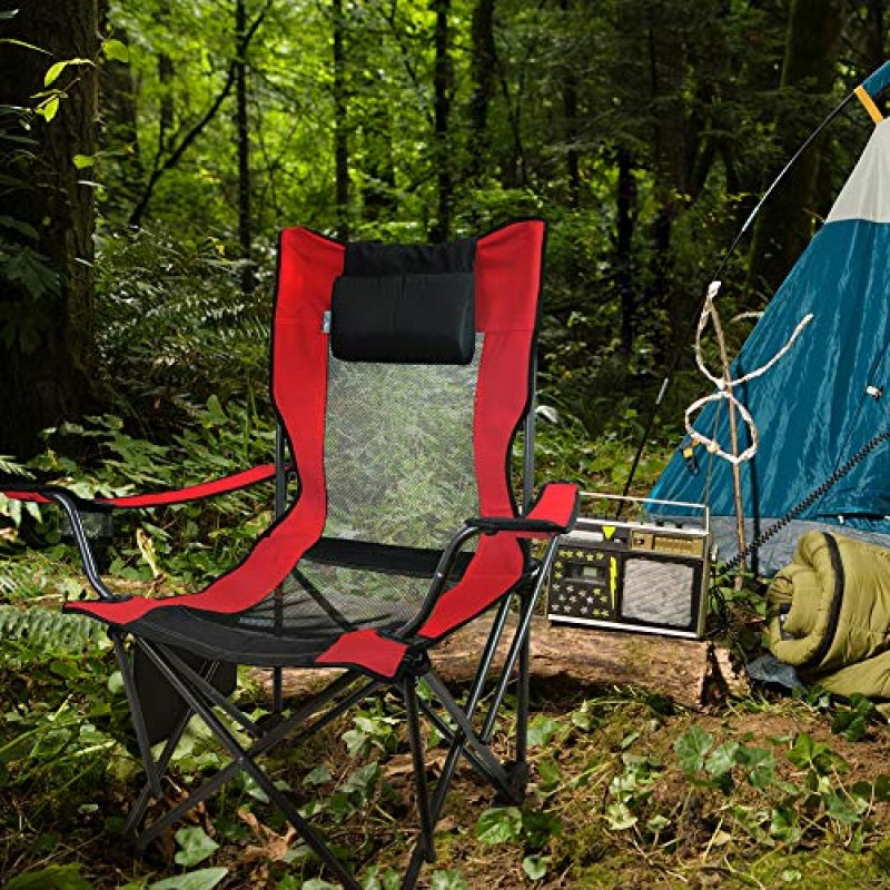 야외 생활 선타임 리클라이닝 캠핑 의자, Removabel 발판이 있는 접이식 휴대용 메쉬 의자