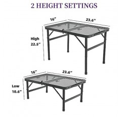 Goaylate 캠핑 테이블, 메쉬 데스크탑이 있는 2피트 접이식 그릴 테이블, 미끄럼 방지 피트, 높이 조절 가능, 캠핑, 피크닉, RV, 바비큐(23.6