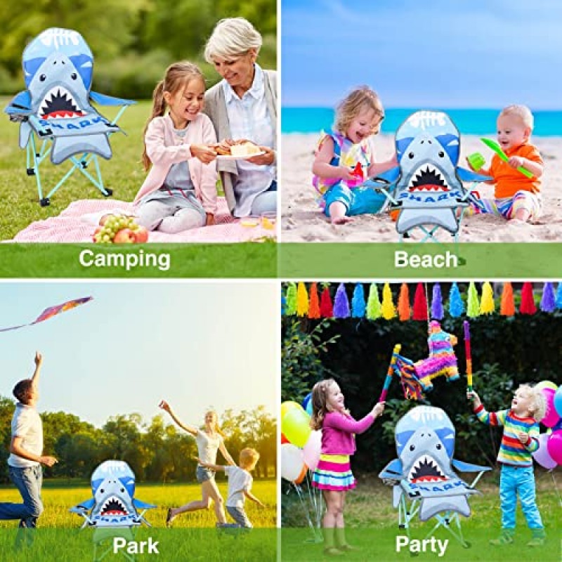 KABOER 어린이 야외 접이식 잔디밭 및 캠핑 의자, 컵 홀더 및 운반 가방, 야외 해변 여행을 위한 어린이 캠핑 의자