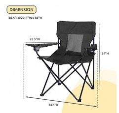 ONENESS 캠핑 의자, 낚시, 스포츠, 해변 및 캠핑을 위한 2개의 컵 홀더가 있는 야외 휴대용 피크닉 접이식 낚시 의자, 블랙