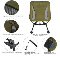 NUOWN 휴대용 의자 캠핑 의자 조절 가능한 높이 캠핑 접이식 비치 의자 하이킹 및 비치 그린용 사이드 포켓이 있는 경량 휴대용 접이식 캠핑 의자