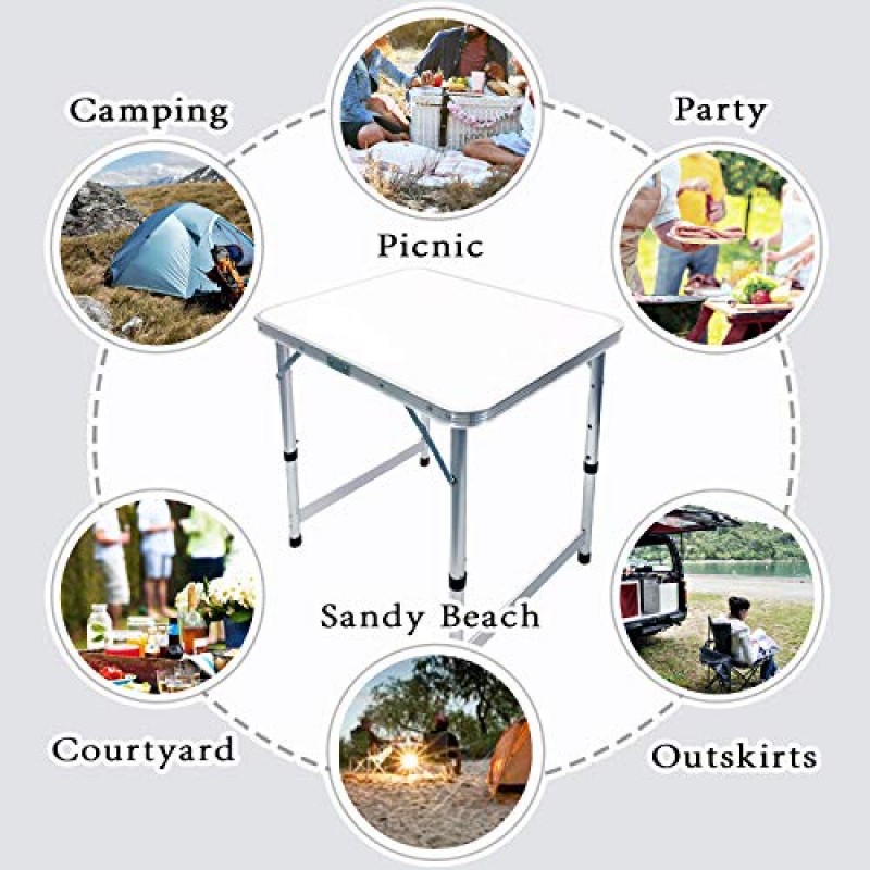캠프 필드 알루미늄 접이식 소형 피크닉 테이블, 높이 조절 가능 피크닉 해변용 경량 휴대용 캠핑 테이블 야외 실내(중형)