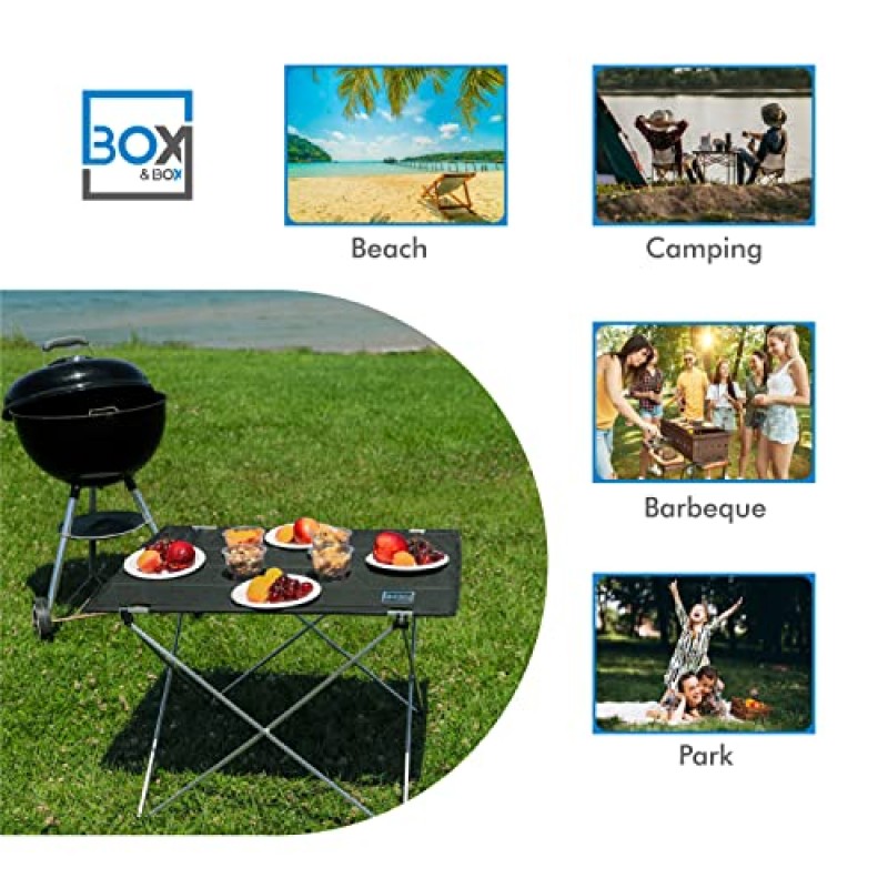 여행 가방이 포함된 Box&Box 패브릭 접이식 테이블 휴대용, 접이식 캠핑 테이블, 야외 테이블, 캠프용 접이식 테이블, 해변, 피크닉, 캠핑 장비, 4인용 주방 테이블, 29x21.6x19인치, 녹색