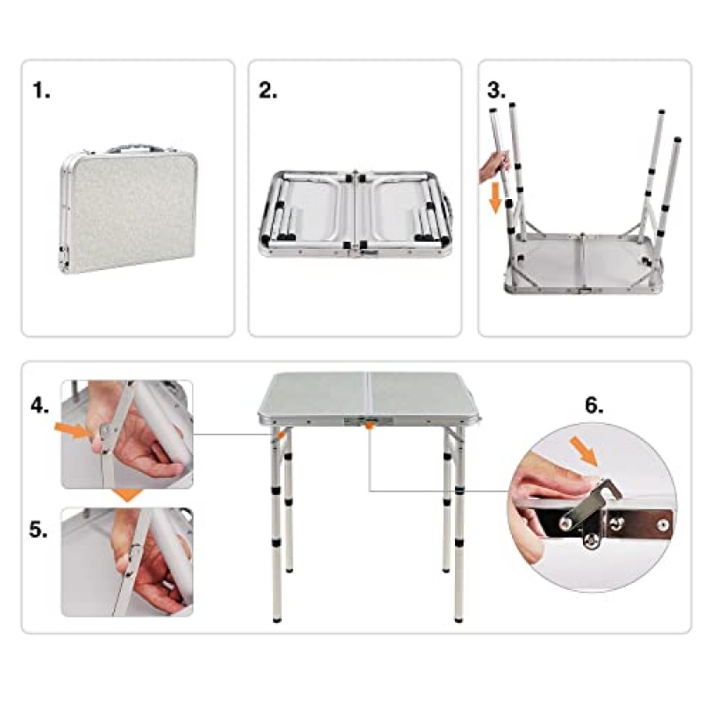 Varbucamp 접이식 캠핑 테이블, 24'x16' 알루미늄 휴대용 소형 접이식 테이블 캠프 테이블 야외 캠프 피크닉 요리를 위한 조절 가능한 높이, 3 높이
