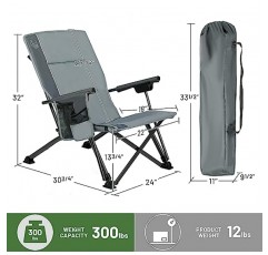 TIMBER RIDGE 성인용 로우 비치 의자 3위치 조정 가능한 하이 백 헤비 듀티 리클라이닝 캠핑 의자(컵 홀더 및 운반용 가방 포함) 300lbs 용량, 회색