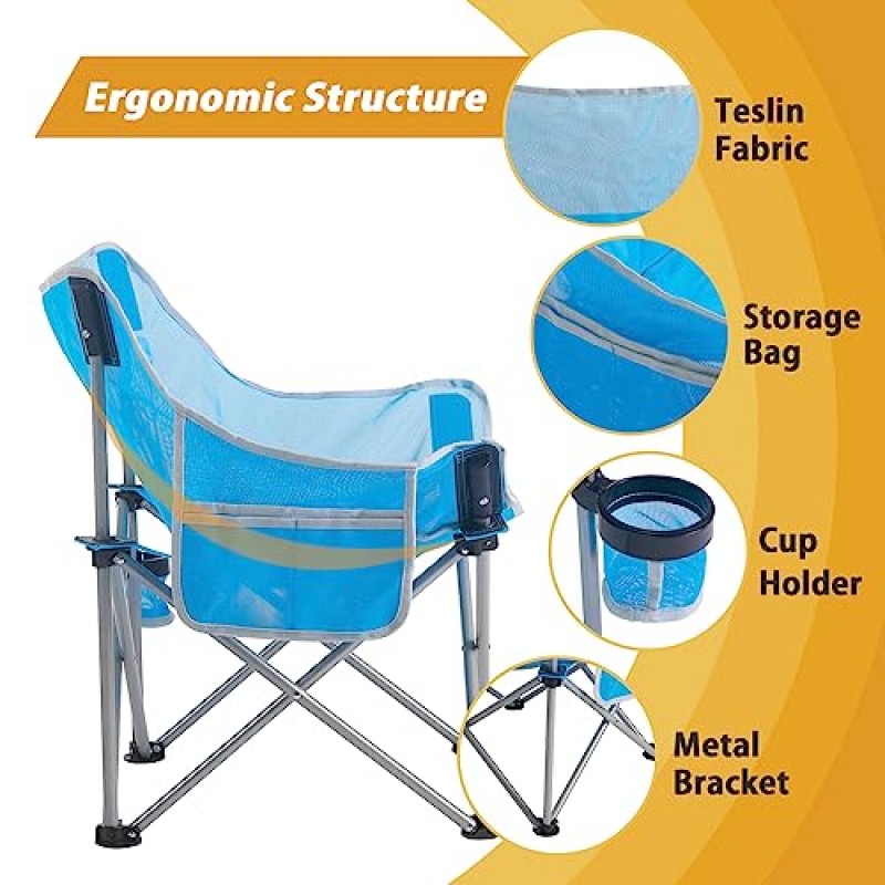 TOSAMC 캠핑 의자 | 휴대용 야외 헤비듀티 접이식 의자는 휴대용 가방과 컵 홀더로 350파운드를 지원하며 하이킹, 피크닉, 해변에 이상적입니다(Blue-T).