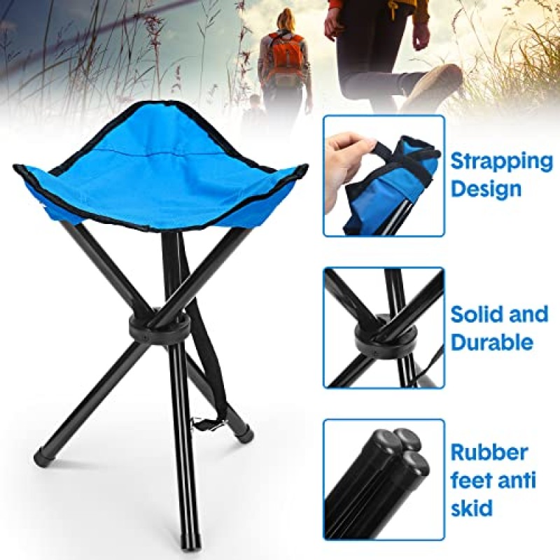 Deekin 4 Pcs 접이식 캠핑 의자, 15.7 인치 높이 휴대용 삼각대 의자 캠핑 의자 야외 여행 접이식 경량 접이식 좌석 캠핑 걷기 사냥 하이킹 낚시 (블루)