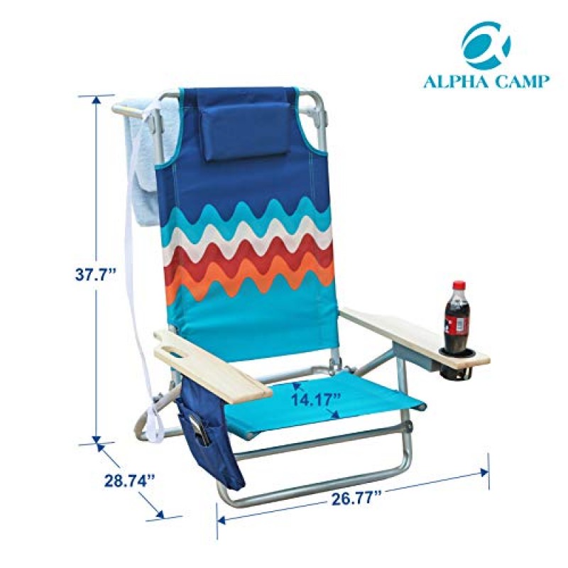 쿨러 백이 포함된 ALPHA CAMP 비치 의자 특대 헤비 듀티 스틸 프레임 지원 250 LBS 접이식 패딩 캠핑 접이식 의자(컵 홀더 포함) 쿼드 요추 등받이 의자 야외/실내,파동용 휴대용