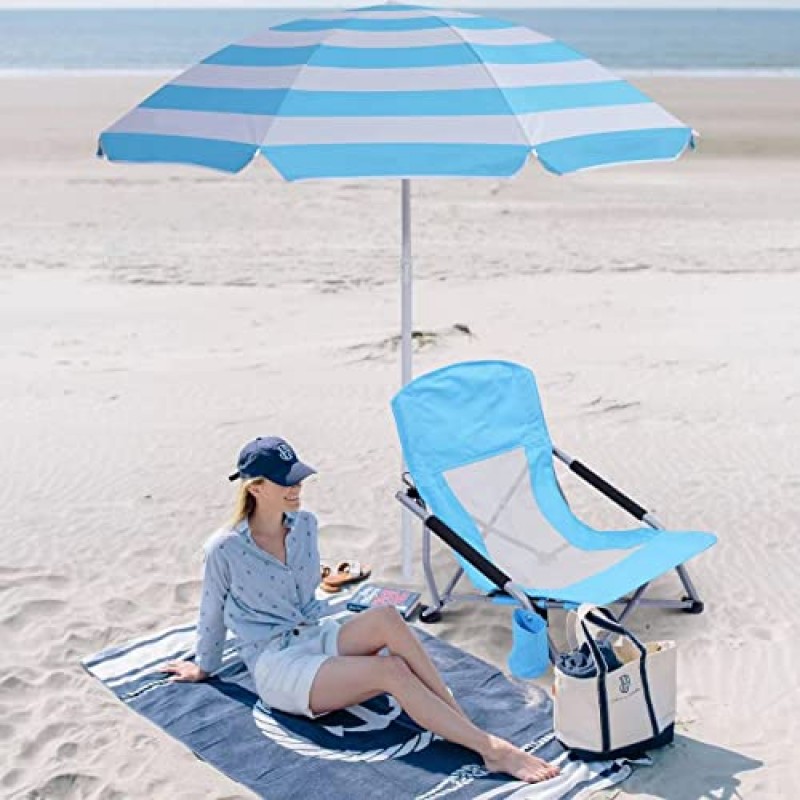 Funcode 비치 의자, UPF 50+ 조절식 우산이 포함된 성인용 캠핑 의자.(블루-1)