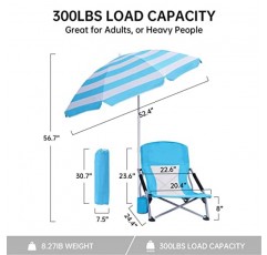 Funcode 비치 의자, UPF 50+ 조절식 우산이 포함된 성인용 캠핑 의자.(블루-1)
