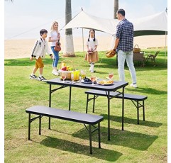 Maarch 접이식 피크닉 테이블(벤치 포함), 야외용 접이식 캠핑 피크닉 테이블, 좌석 세트가 있는 3피스 휴대용 피크닉 테이블(40인치), 검정색