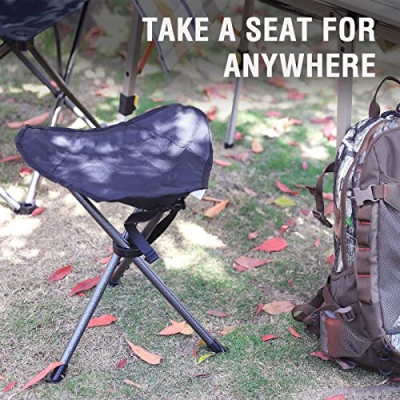 PORTAL 소형 접이식 삼각대 의자, 3개 다리 슬랙커 의자, 캠핑용 휴대용 삼각대 의자 야외 하이킹 사냥 낚시 피크닉 여행 해변 바베큐 정원 잔디밭, 225lbs 지원, 검정색