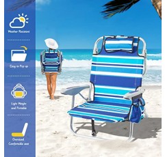 성인용 Canpsky 휴대용 해변 의자, 야외용 4 위치 배낭 접이식 캠핑 의자, 배낭 끈이 달린 해변 의자, 파란색 녹색…