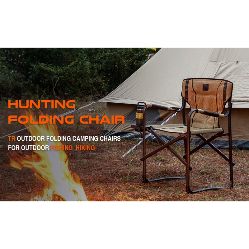 사이드 테이블이 있는 TR 대형 접이식 디렉터 의자, 성인용 튼튼한 휴대용 캠핑 의자, 야외 피크닉 잔디밭 사냥을 위한 350lb 지원(브라운)
