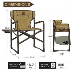 사이드 테이블이 있는 TR 대형 접이식 디렉터 의자, 성인용 튼튼한 휴대용 캠핑 의자, 야외 피크닉 잔디밭 사냥을 위한 350lb 지원(브라운)