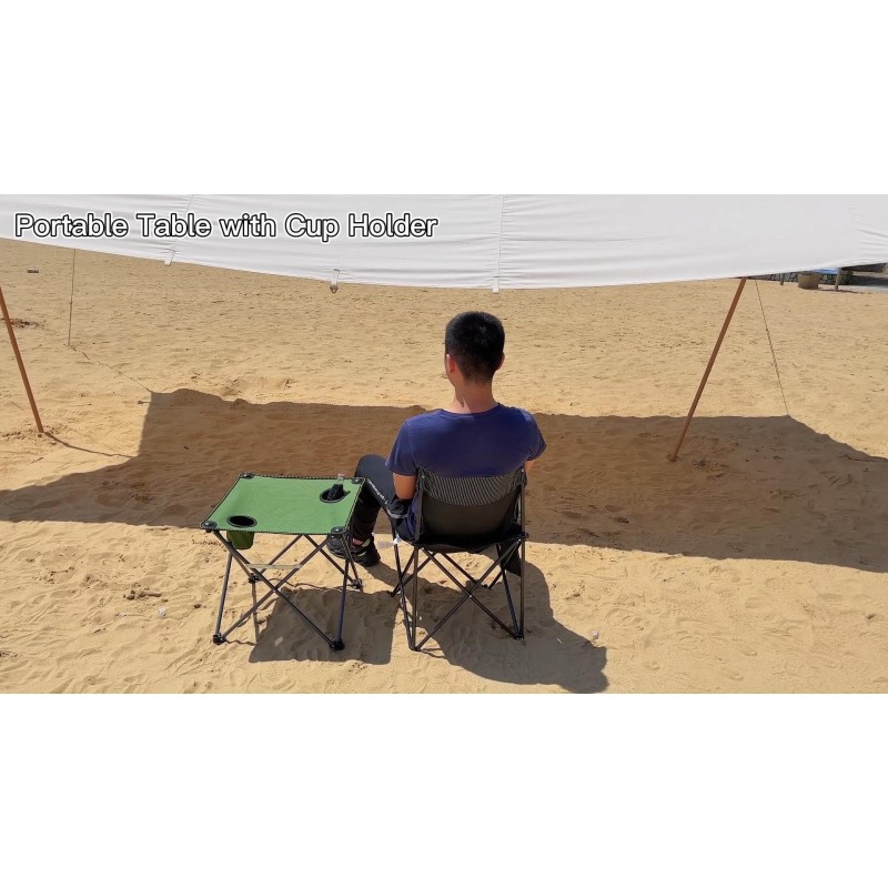MYOTA 캠핑 테이블 접이식 피크닉 테이블(컵 홀더 2개 및 토트백 포함) 튼튼한 해변 테이블 캠핑, 해변, 바비큐, 야외 활동 및 낚시를 위한 야외 접이식 테이블(아미 그린)
