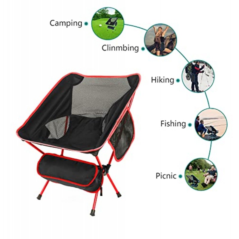SY LITE 캠핑 의자, 접이식 휴대용 의자, 휴대용 가방이 포함된 경량 배낭형 소형 의자, 야외 활동, 캠핑, 하이킹, 피크닉, 해변에 적합합니다.(빨간색)