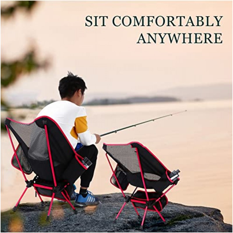SY LITE 캠핑 의자, 접이식 휴대용 의자, 휴대용 가방이 포함된 경량 배낭형 소형 의자, 야외 활동, 캠핑, 하이킹, 피크닉, 해변에 적합합니다.(빨간색)
