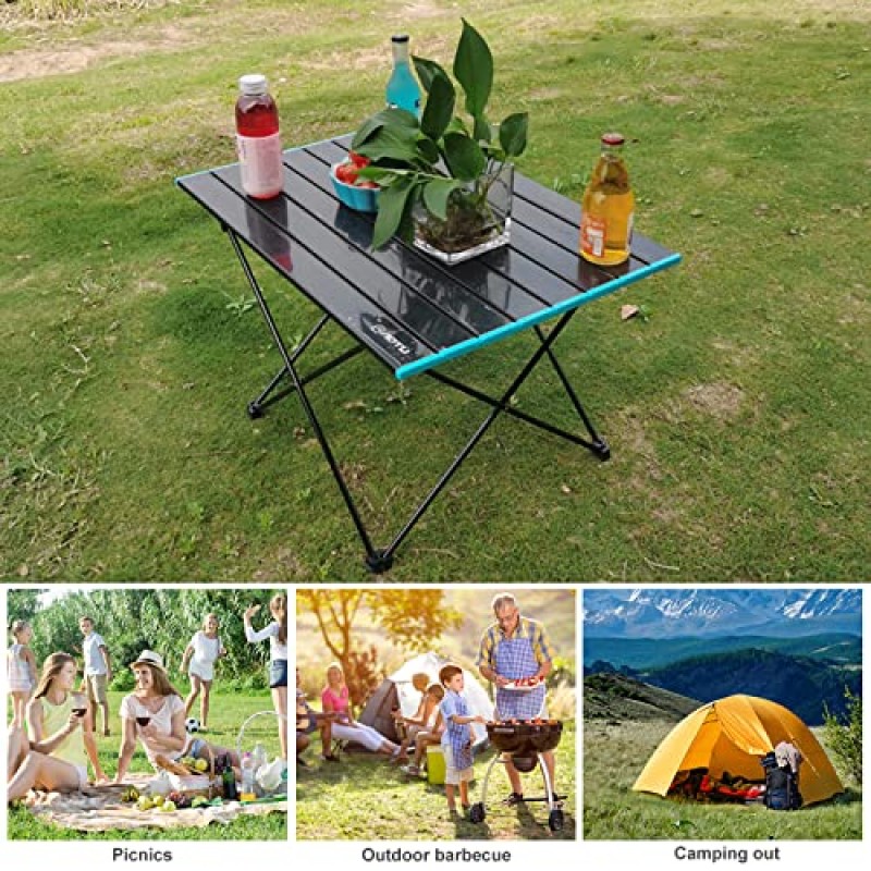 AIROKA 자동 휴대용 캠핑 테이블 알루미늄 테이블 상단과 운반용 가방이 포함된 소형 초경량 접이식 테이블 야외 피크닉 바베큐 요리 축제 및 해변 가족 사용에 이상적