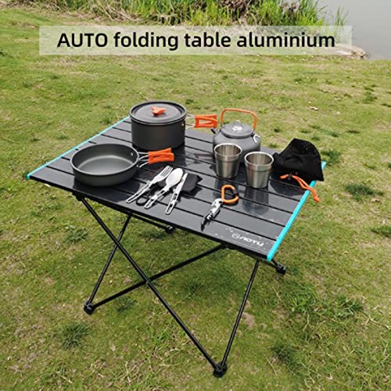 AIROKA 자동 휴대용 캠핑 테이블 알루미늄 테이블 상단과 운반용 가방이 포함된 소형 초경량 접이식 테이블 야외 피크닉 바베큐 요리 축제 및 해변 가족 사용에 이상적