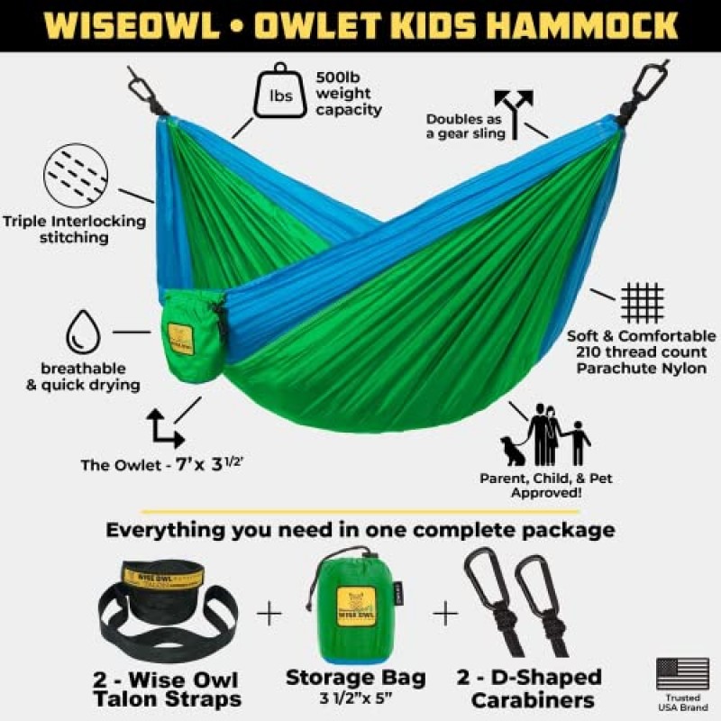 Wise Owl Outfitters 캠핑 해먹 듀오 - 야외, 실내, 1인용 및 2인용 해먹 2개 세트(나무 끈 포함) - 캠핑 장비 필수품