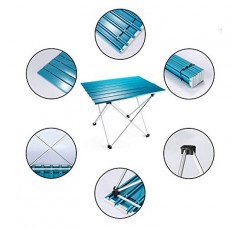 Outry 경량 알루미늄 접이식 테이블, 휴대용 캠프 테이블, 야외 피크닉 캠핑 백패킹 해변 파티오 접이식 접이식 테이블(파란색, 중간 - 펼침: 22.2