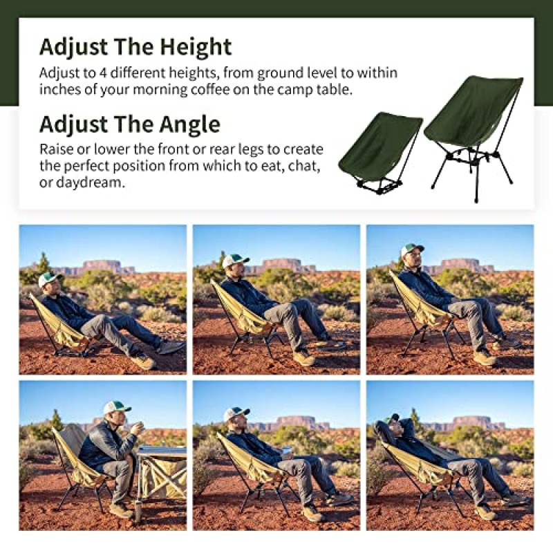 국방부 스고이 의자(DOD Sugoi Chair) - 모든 야외 활동에 이상적인 높이와 좌석 각도로 조절 가능한 휴대용 캠핑 및 배낭 의자(올리브)