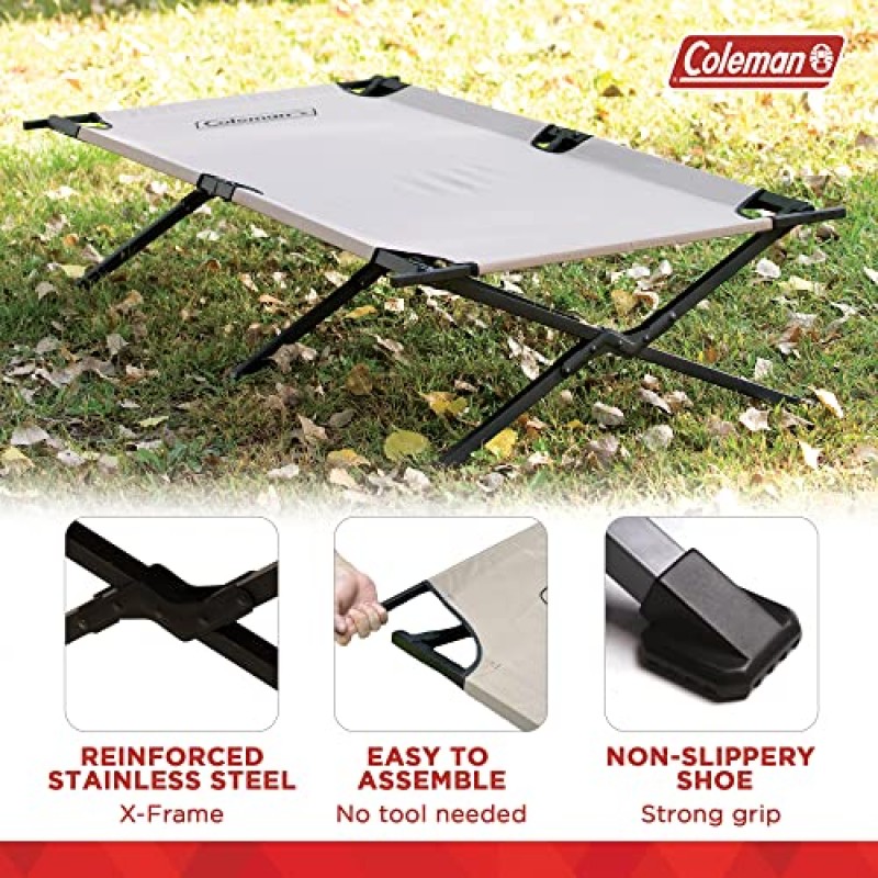 Coleman Trailhead II 캠핑용 침대, 조립이 쉬운 접이식 침대는 최대 6피트 2인치 또는 300파운드의 캠핑객을 지원하며 캠핑, 휴식 및 높은 수면에 적합합니다.