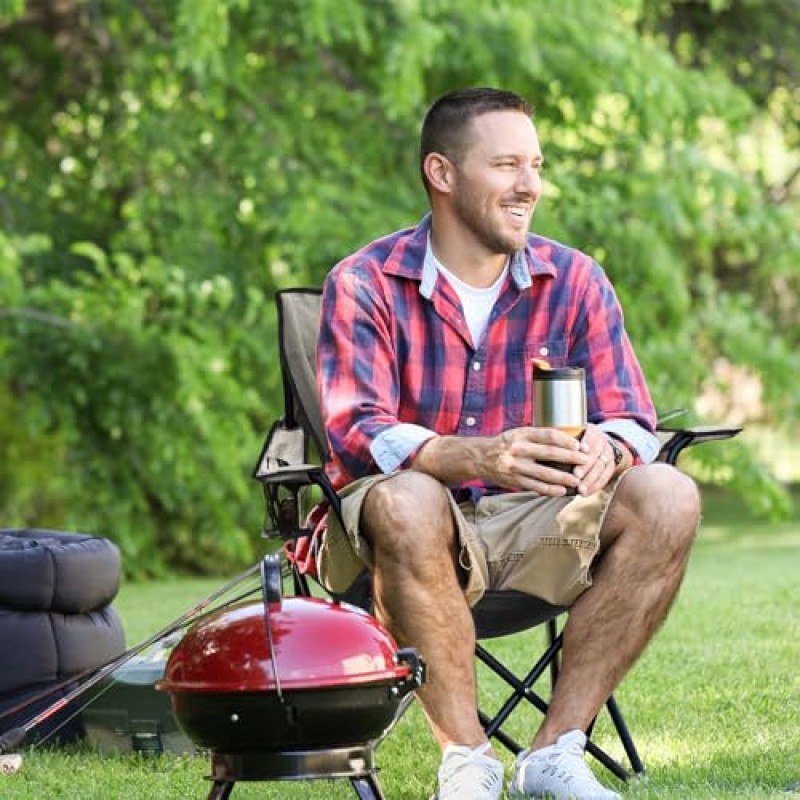 4 팩 야외 접이식 의자 캠프 의자 비치 의자 휴대용 접이식 캠핑 의자 경량 잔디 의자 컵 홀더가 있는 접이식 스포츠 의자 휴대용 가방(회색, 21.3 x 21.3 x 35.4 인치)