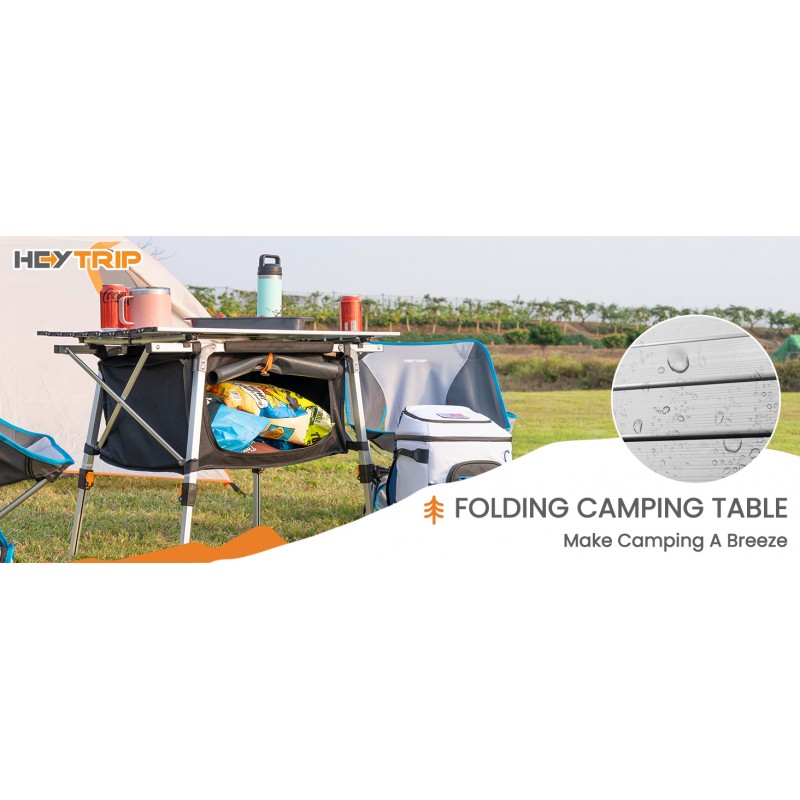 HEYTRIP 접이식 캠핑 테이블(보관 가방 포함) 롤업 알루미늄 휴대용 비치 테이블 조절 가능한 높이 피크닉 테이블, 회색