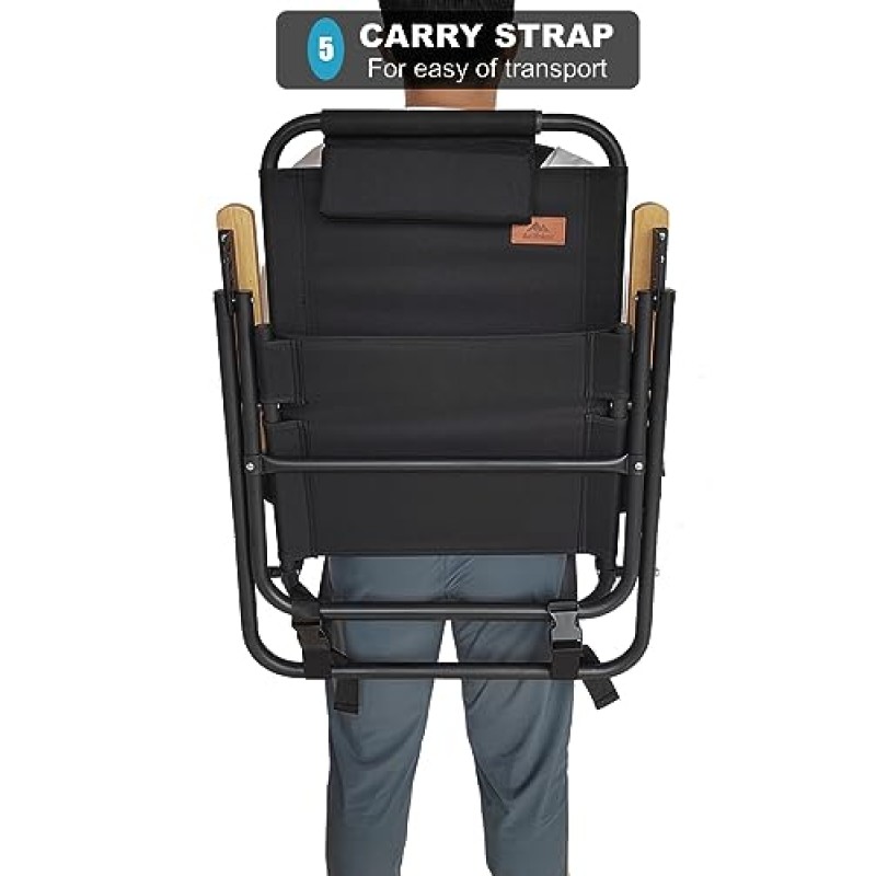 AnYoker 캠핑 의자, 4 위치 조정 소형 배낭 의자, 휴대용 접이식 의자, 사이드 포켓이 있는 해변 의자, 머리 받침, 컵 홀더, 어깨 끈, 경량 하이킹 의자 SD(검은색)