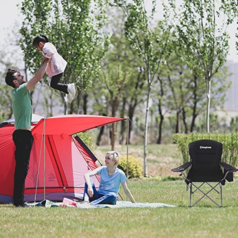 KingCamp 성인용 대형 접이식 캠핑 의자 쿨러, 컵 홀더, 사이드 포켓, 캐리 백, 2 팩, 그레이가 포함된 휴대용 야외 잔디 헤비 듀티