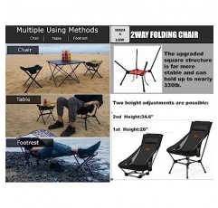 AnYoker 캠핑 의자, 2방향 컴팩트 백패킹 의자, 휴대용 접이식 의자, 사이드 포켓, 머리 받침 및 발 받침대가 있는 해변 의자, 경량 하이킹 의자 01666 A(블랙 2팩)