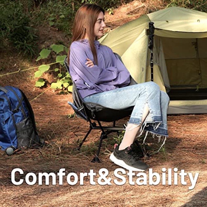 TIMBER RIDGE 캠핑 의자 2 팩, 초경량 컴팩트 휴대용 접이식 의자(사이드 포켓 ​​포함) 포장 가능 경량 캠핑 배낭 하이킹 해변 그레이