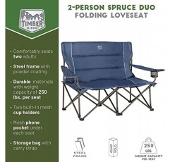 TIMBER RIDGE 2인용 접이식 이인용 의자 편안한 이중 접이식 캠핑 의자 접이식 잔디 의자 외부용, 파란색