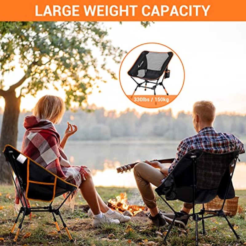 Sportneer 캠핑 의자, 외부용 접이식 의자 성인용 높이 조절 가능 해변 의자 휴대용 캠프 의자 캠핑 하이킹 피크닉 야외용 접이식 소형 배낭 의자(2, 주황색)