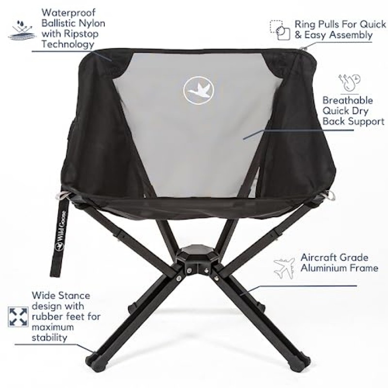 기러기 휴대용 접이식 캠핑 의자 | 성인용 헤비듀티 스포츠 의자 | 이상적인 해변 의자 | 경량 접이식 야외 의자 및 캠핑 필수품 | 300Lbs 지원 | 1 년간 품질 보증