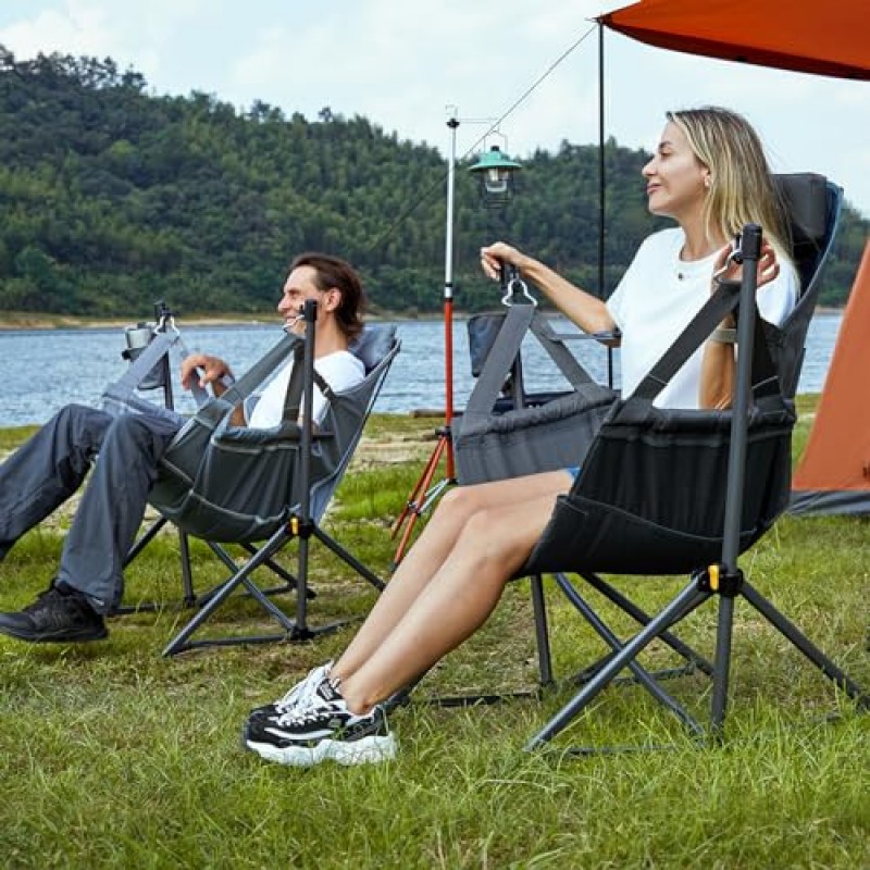 TIMBER RIDGE [해먹] [캠핑] [의자] 등받이 조절 가능, 견고한 접이식, 300lbs 지원, 여행 및 파티오용 휴대용, 회색