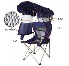 캠핑 브라더스 그늘막 캐노피가 있는 캠핑 의자 - 야외용 접이식 파티오 의자 - 접이식 차양, 컵 홀더, 측면 포켓 포함(네이비)