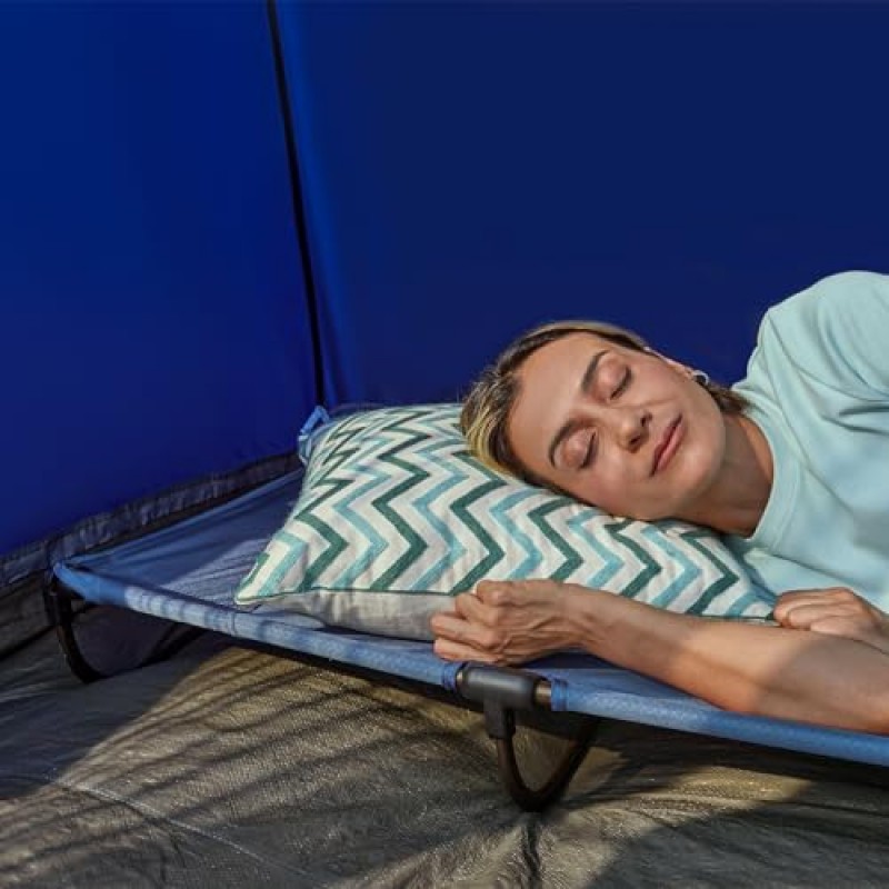 TIMBER RIDGE 경량 알루미늄 캠핑 침대, 지퍼 잠금 장치가 있는 20초 간편한 설치 접이식 침대, 캠핑, 여행 및 야외용 휴대용 운반 가방 포함, 최대 225lbs 지원, 네이비