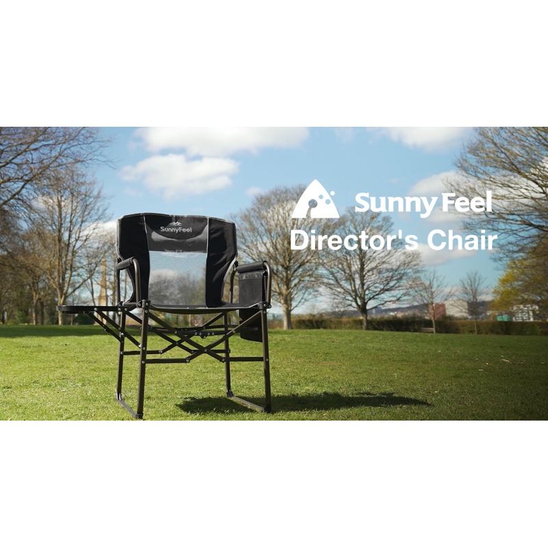 SUNNYFEEL 캠핑 디렉터 의자, 헤비 듀티, 사이드 테이블이 있는 대형 휴대용 접이식 의자, 해변용 포켓, 낚시, 여행, 피크닉, 잔디밭, 콘서트 야외 접이식 캠프 의자