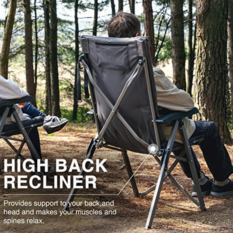 EVER ADVANCED 접이식 캠핑 안락 의자 조절 가능한 하이 백 지원으로 완전히 패딩됨 성인용 휴대용 파티오 안락 의자