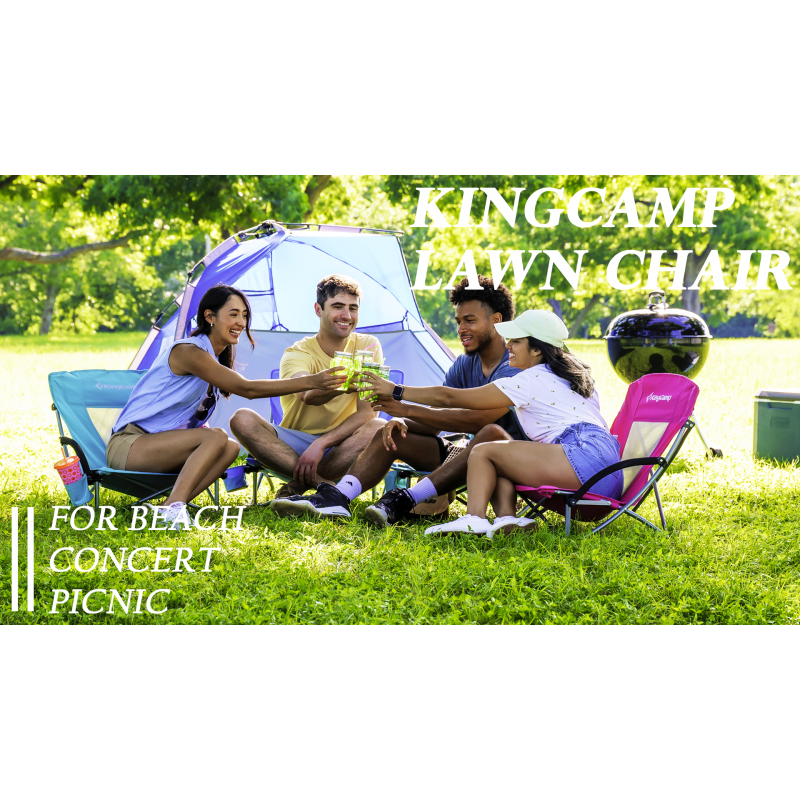 KingCamp 성인용 로우 접이식 비치 의자, 머리 받침이 있는 휴대용 경량 로우백 슬링 의자, 컵 홀더, 휴대용 가방 팔걸이, 모래 캠핑 콘서트 여행용 접이식 의자, 300LBS